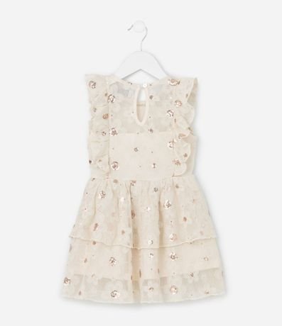 Vestido Infantil con Bordado Floral y Lentejuelas -Talle 1 a  6 años 2