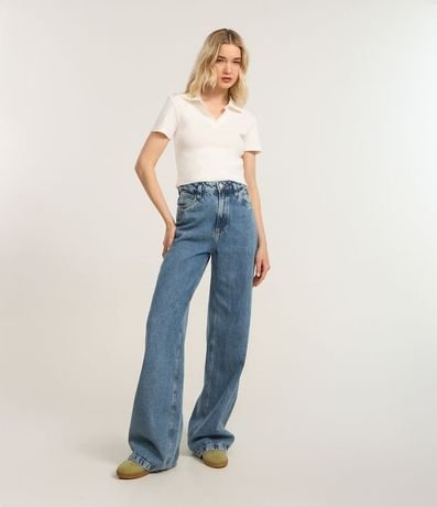 Pantalón Wide Leg en Jeans con Recorte en Canesú 1