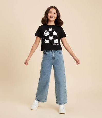 Pantalón Wide Leg Infantil en Jeans con Brillitos - Talle 5 a 14 años 2
