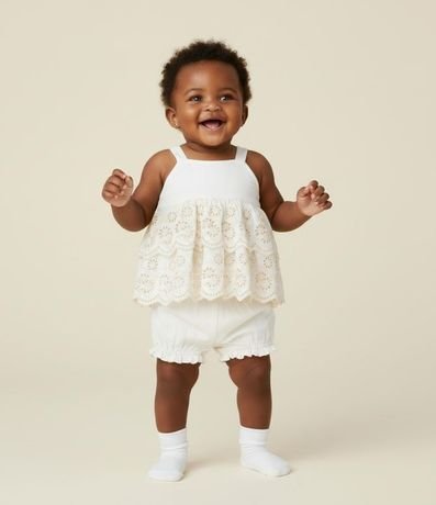 Conjunto Infantil Corto en Tricolina con Volados - Talle 3 a 18 Meses