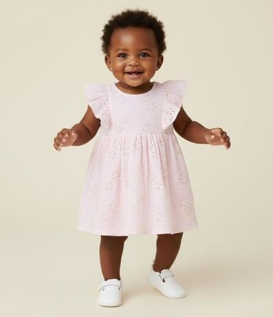 Vestido Infantil en Broderie con volados y Bombacha - Talle 3 a 18 Meses