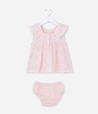 Vestido Infantil en Broderie con volados y Bombacha - Talle 3 a 18 Meses 2