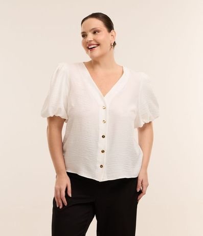 Blusa en Crepé con Botones y Manga Balonê  Curve & Plus Size 2
