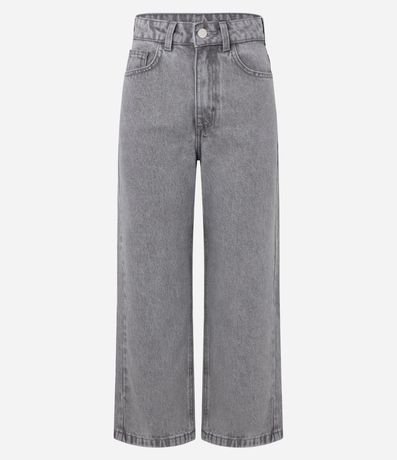 Pantalón Recto Cropped en Jeans con Trabillas en la Cintura