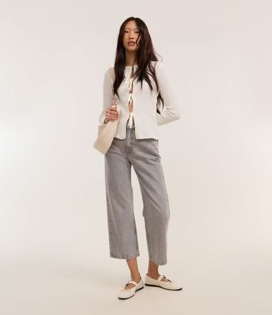 Pantalón Recto Cropped en Jeans con Trabillas en la Cintura