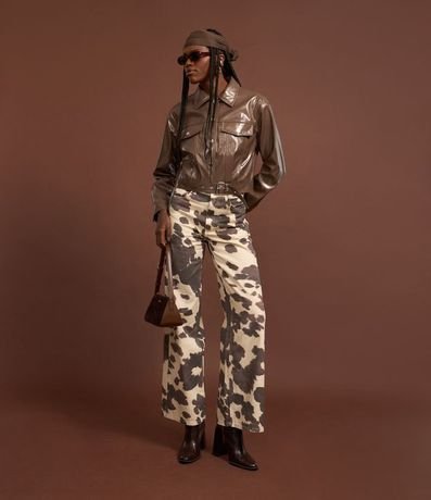 Pantalón Wide Leg en Sarga con Estampa de Vaquita 6
