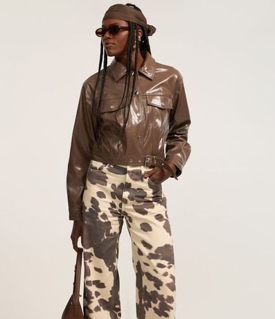 Pantalón Wide Leg en Sarga con Estampa de Vaquita 2