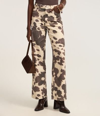 Pantalón Wide Leg en Sarga con Estampa de Vaquita 3