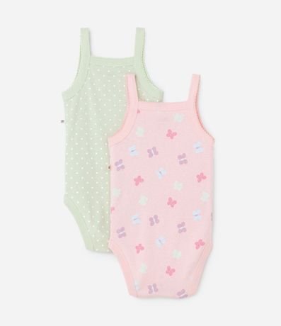 Kit 02 Bodies Infantiles con Estampa de Lunares y Mariposas - Talle 0 a 18 meses 2