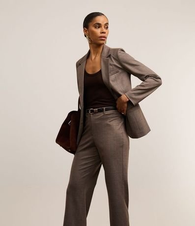 Pantalón recto en Ponto Roma de Cuadros con Cintura Baixa 2