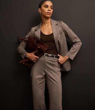 Pantalón recto en Ponto Roma de Cuadros con Cintura Baixa 5