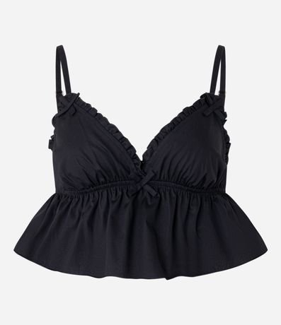 Blusa en Tricolina con Frufru en el Escote y Elástico en la Espalda 5