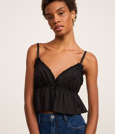 Blusa en Tricolina con Frufru en el Escote y Elástico en la Espalda 1