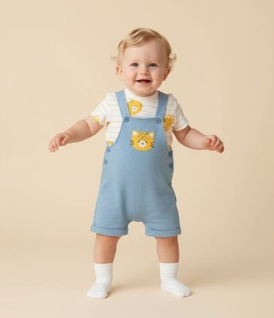 Conjunto Infantil en Algodón con Estampa de Tigre - Talle 0 a 18 Meses