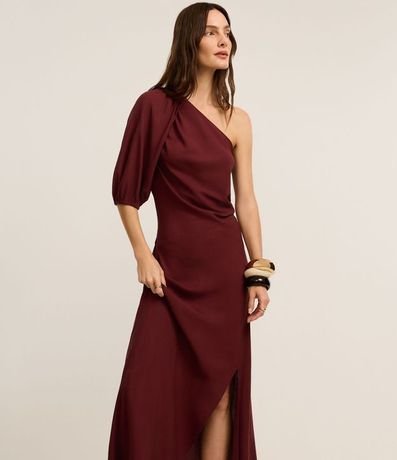 Vestido Evasê Hombro Único en Viscolino con Frunzidos 1