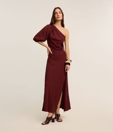 Vestido Evasê Hombro Único en Viscolino con Frunzidos 2