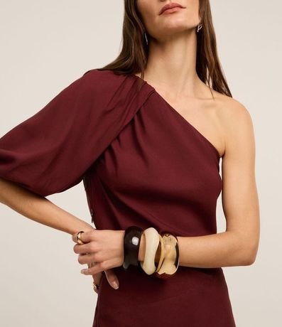 Vestido Evasê Hombro Único en Viscolino con Frunzidos 4