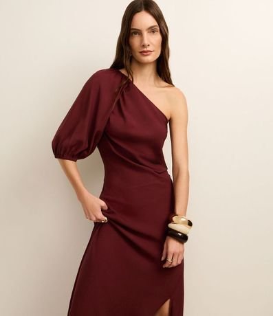 Vestido Evasê Hombro Único en Viscolino con Frunzidos 5