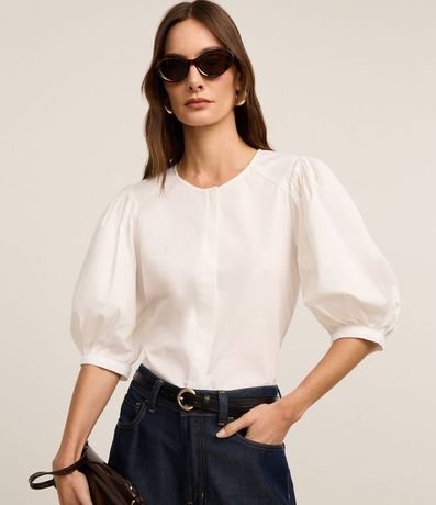 Blusa en Tricolina con Manga Abullonada 3/4