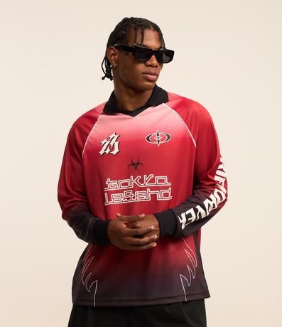 Camisa Boxy Deportiva con Estampa Degradé