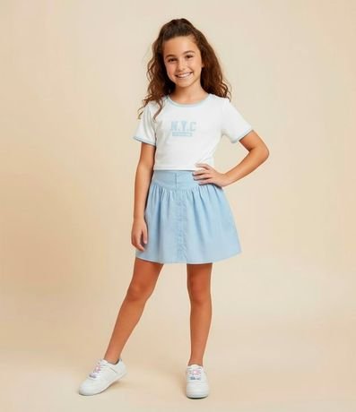 Pollera Infantil en Tricolina con Botones y Pliegues - Talle 5 a 14 años