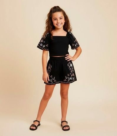 Blusa Cropped Infantil en Tricolina con Bordados en las Mangas - Talle 5 a 14 años 1