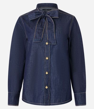 Camisa en Jeans con Lazo en el Cuello y Botones 5