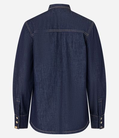 Camisa en Jeans con Lazo en el Cuello y Botones 6