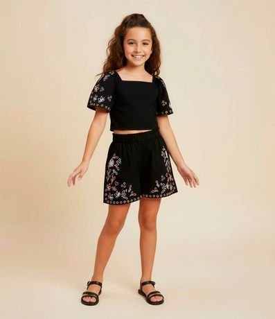 Bermuda Infantil en Tricolina con Bordados - Talle 5 -a 14 años