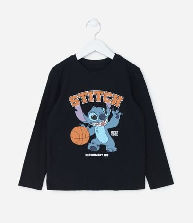 Remera Infantil con Estampa Stitch y Bola de Baloncesto - Talle 4 a 10 años