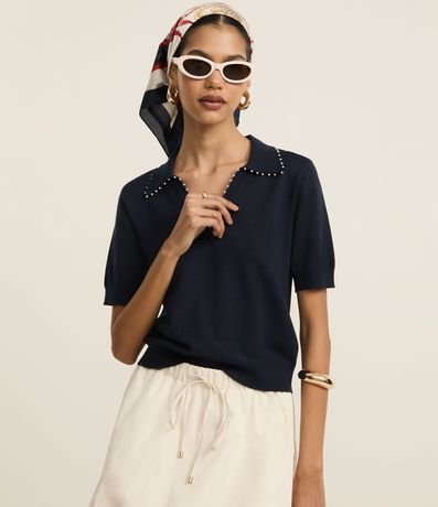 Blusa Polo en Punto con Mini Perlas