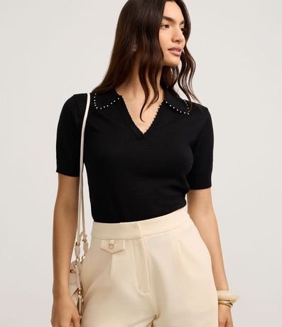Blusa Polo en Punto con Mini Perlas