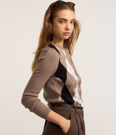 Cardigan en Punto con Estampa de Cuadros 3