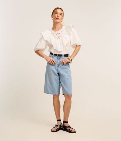 Blusa en Tricolina con Detalle de Laise y Mangas Abullonadas 3