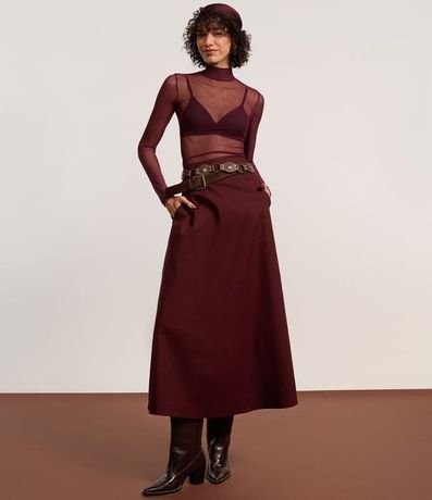 Pollera Evasê Long Midi en Tricolina con Pliegues 5