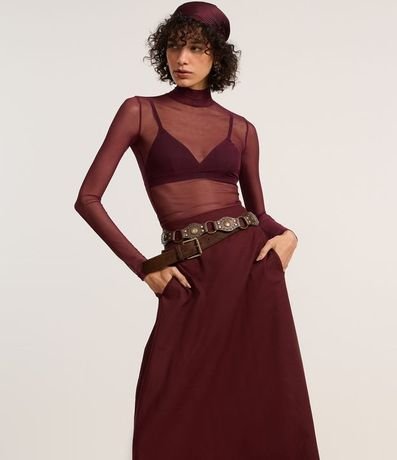 Pollera Evasê Long Midi en Tricolina con Pliegues 2