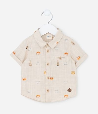 Camisa Infantil Lino con Estampado Mini Ícones de Animalitos – Talle RN a 18 Meses