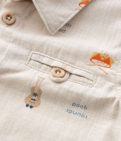 Camisa Infantil Lino con Estampado Mini Ícones de Animalitos – Talle RN a 18 Meses 6