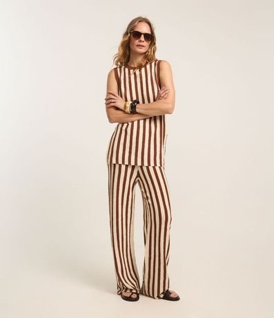 Pantalón Recto Cintura Alta en Punto con Rayas 1