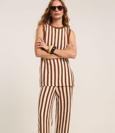 Pantalón Recto Cintura Alta en Punto con Rayas 2