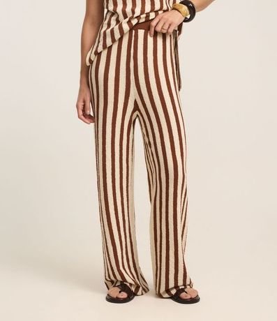 Pantalón Recto Cintura Alta en Punto con Rayas 3