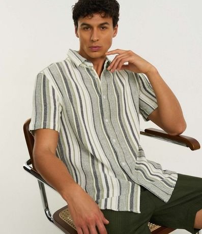 Camisa en Algodón con Textura y Rayas