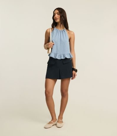 Blusa en Airflow con Volado y Estampa de Lunares Cuadriculada 2