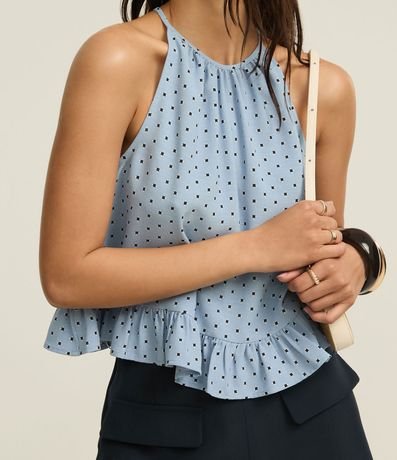 Blusa en Airflow con Volado y Estampa de Lunares Cuadriculada 3