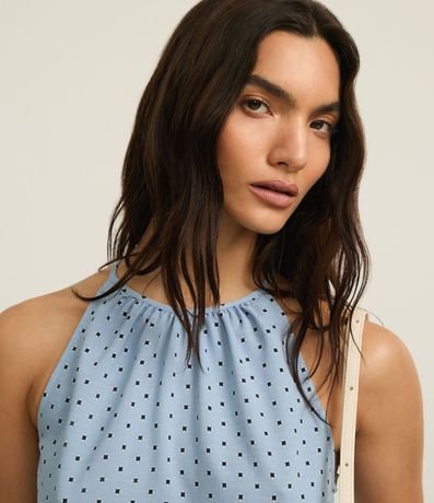 Blusa en Airflow con Volado y Estampa de Lunares Cuadriculada 4