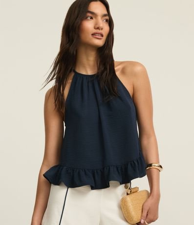 Blusa en Airflow con Volado en el Bajo y Cuello Halter