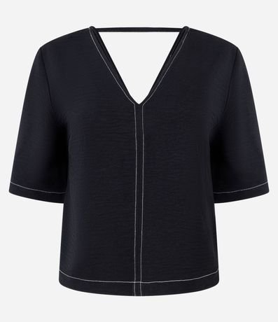 Blusa en Airflow con Escote V y Pespunte Contrastante 5