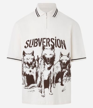 Camisa Oversized Cuello Polo con Cremallera en Algodón con Estampa de Lobos "Subversion" 7