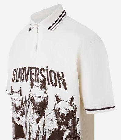Camisa Oversized Cuello Polo con Cremallera en Algodón con Estampa de Lobos "Subversion" 8