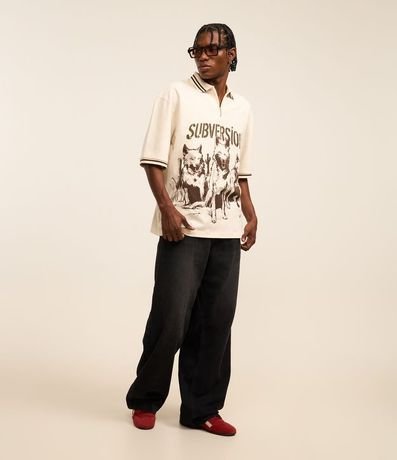 Camisa Oversized Cuello Polo con Cremallera en Algodón con Estampa de Lobos "Subversion" 2